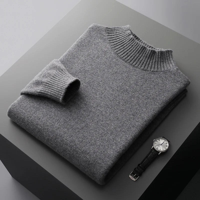 Elegante camisola de gola alta em lã merino