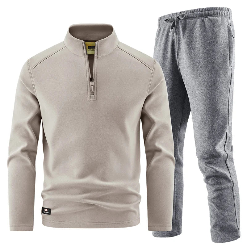Conjunto elegante de camisola com fecho para homem