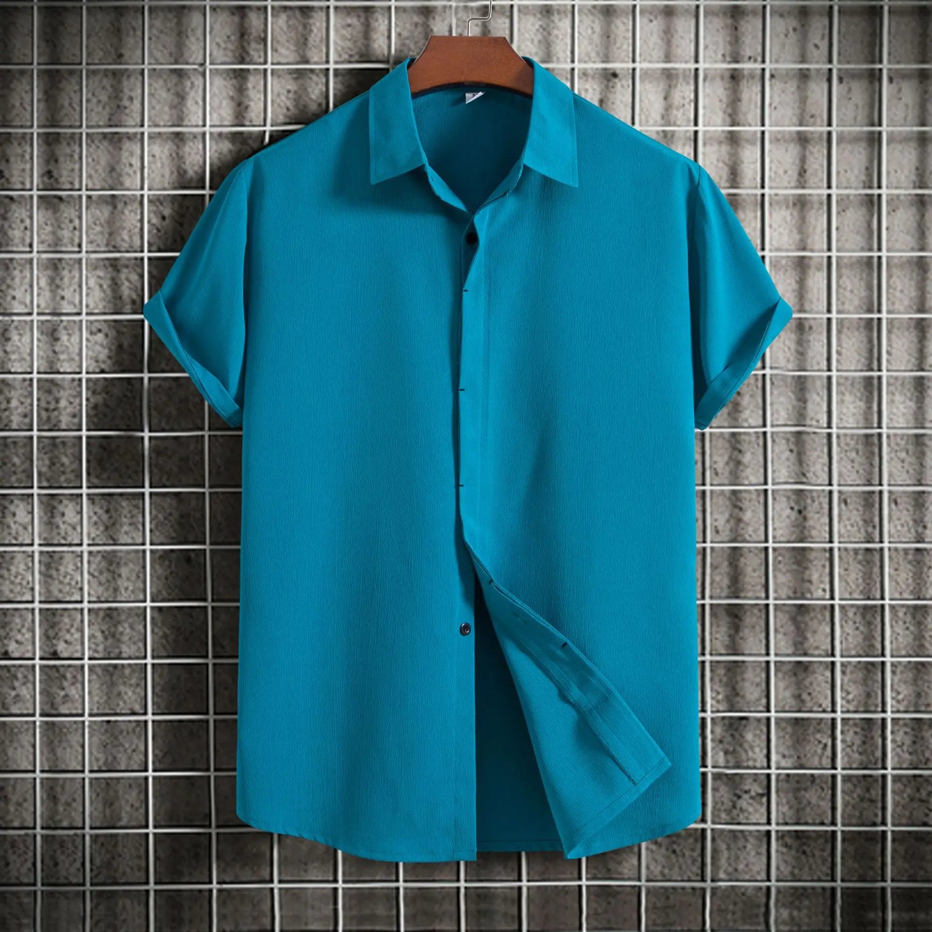 Camisa de manga curta em linho e algodão