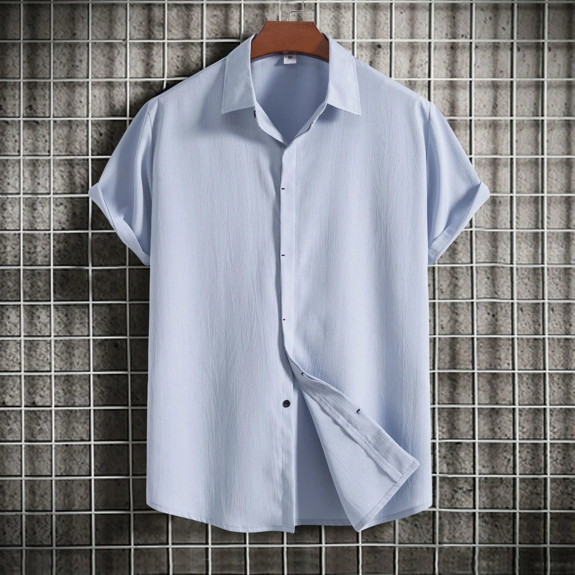 Camisa de manga curta em linho e algodão