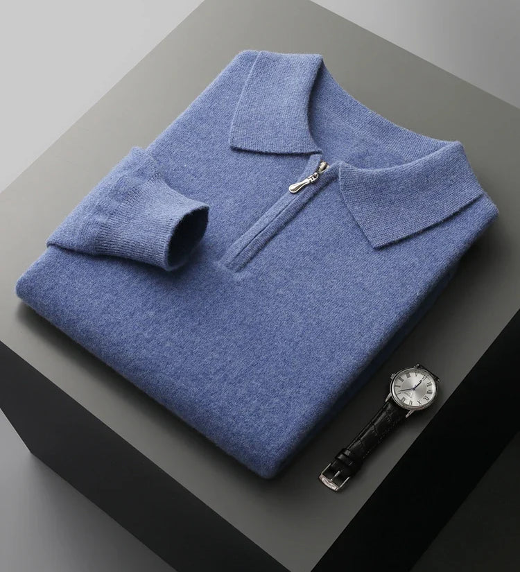 Elegante camisola polo em caxemira