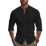 Camisa casual de verão em algodão e linho