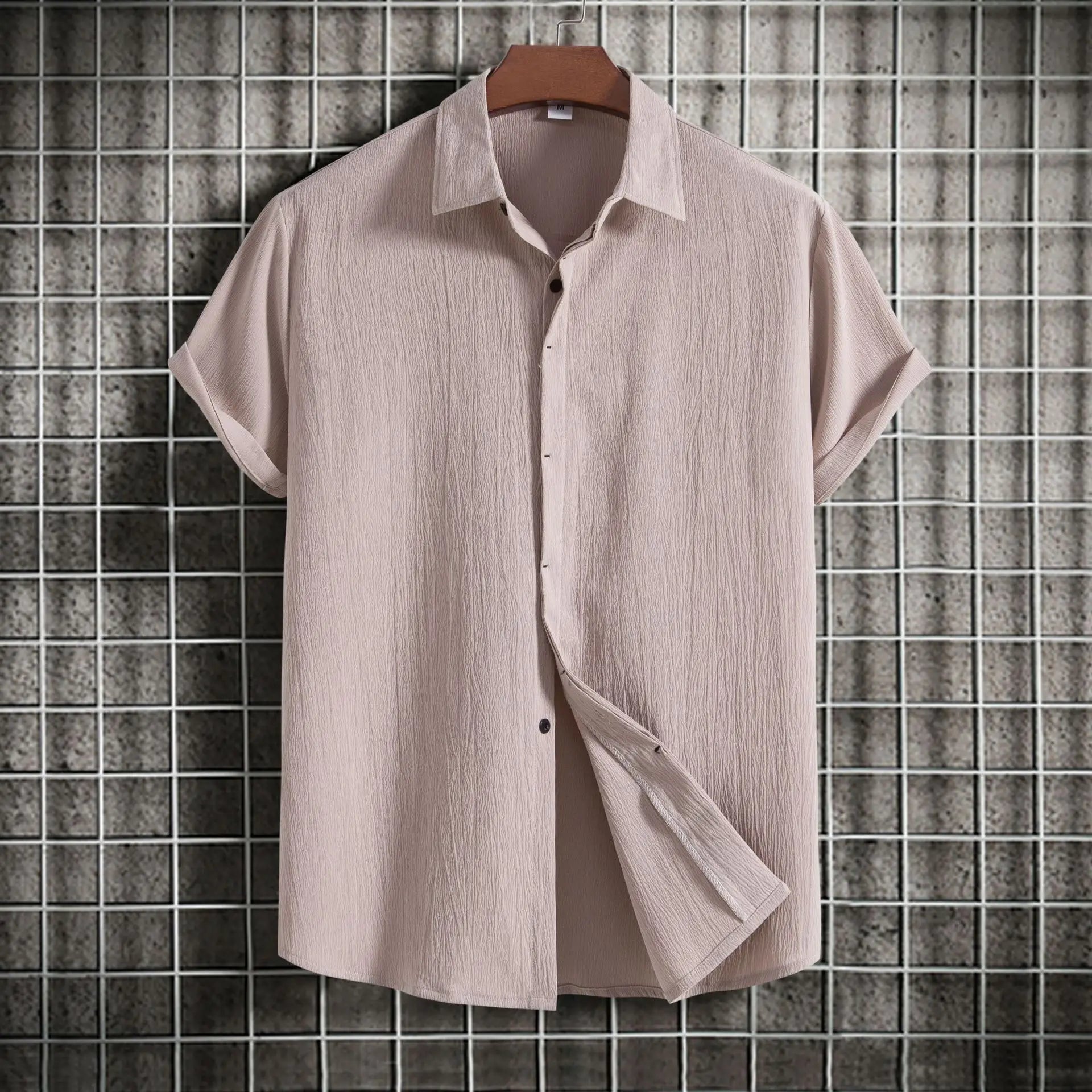 Camisa de manga curta em linho e algodão