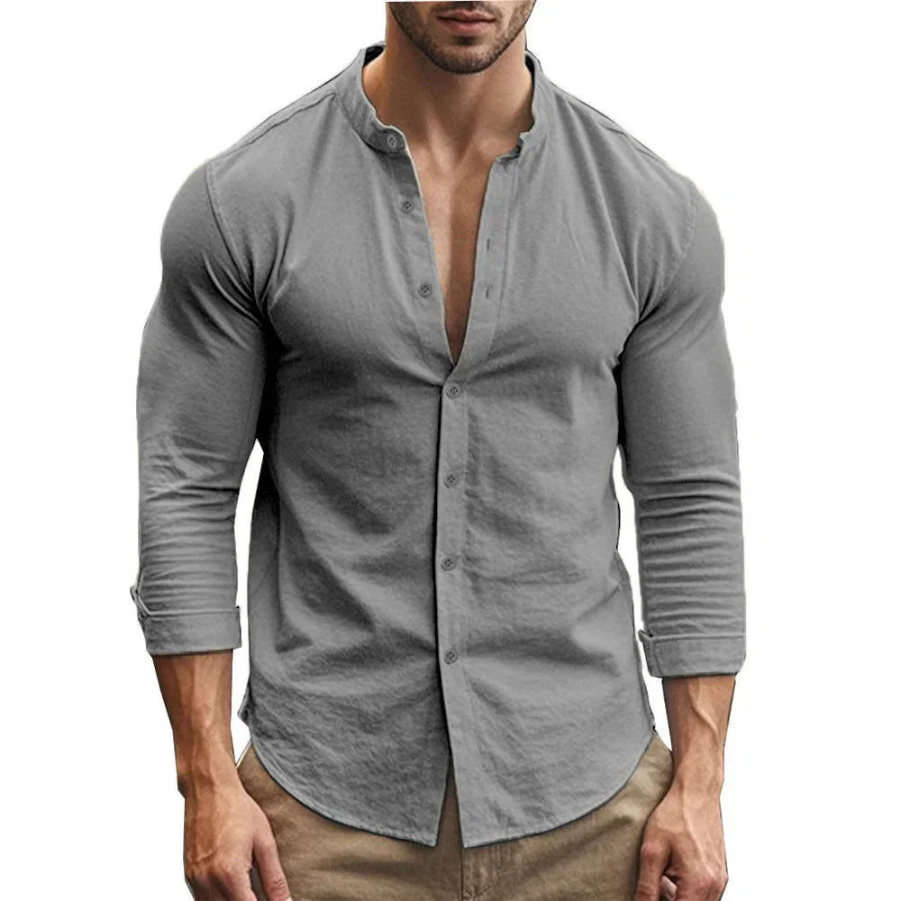 Camisa casual de verão em algodão e linho