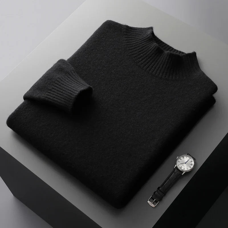 Elegante camisola de gola alta em lã merino