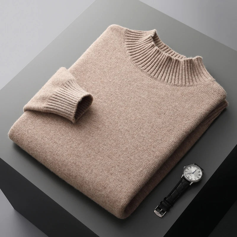Elegante camisola de gola alta em lã merino