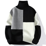 Elegante camisola de gola alta com patchwork