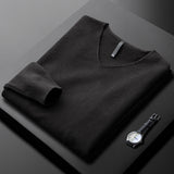 Camisola elegante de caxemira com decote em V