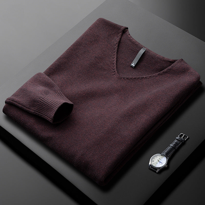 Camisola elegante de caxemira com decote em V