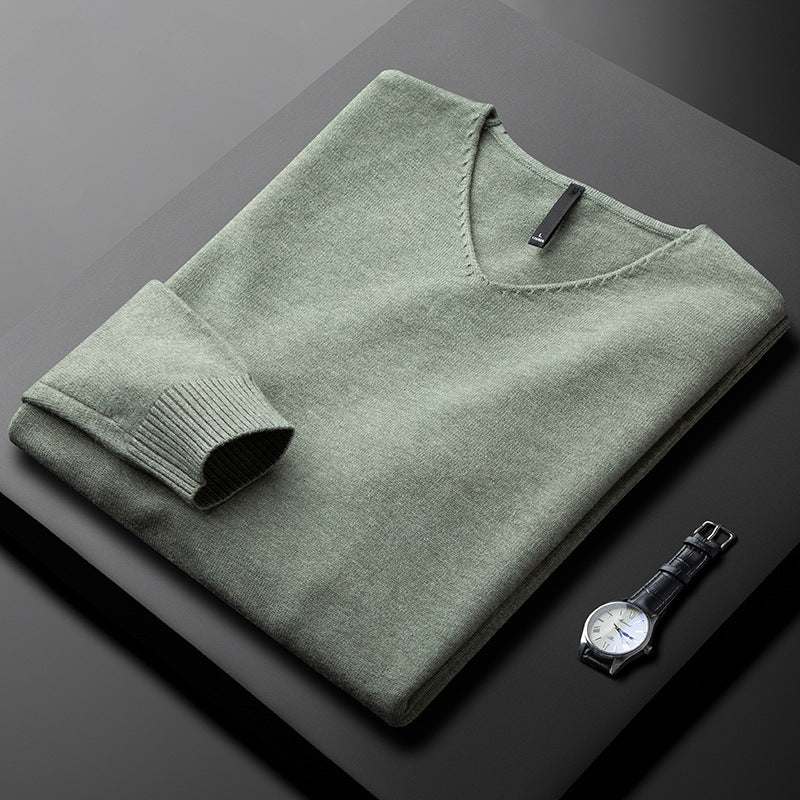 Camisola elegante de caxemira com decote em V