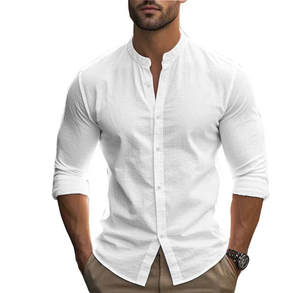 Camisa casual de verão em algodão e linho