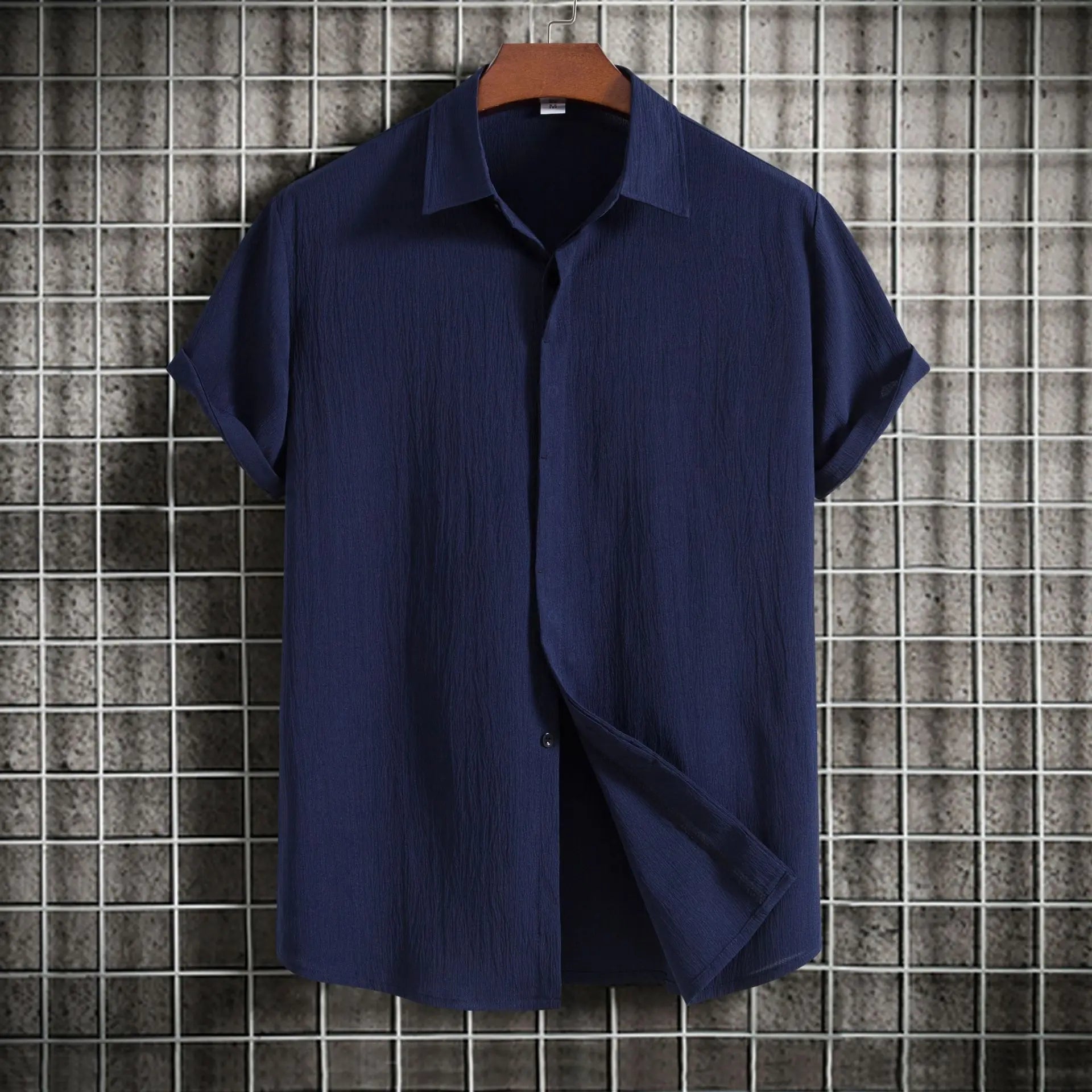 Camisa de manga curta em linho e algodão