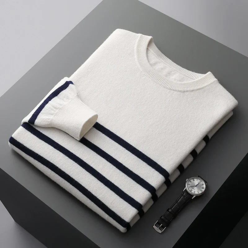 Elegante camisola de lã às riscas