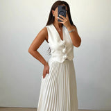 Rosaire | Conjunto com Colete Floral e Saia Plissada