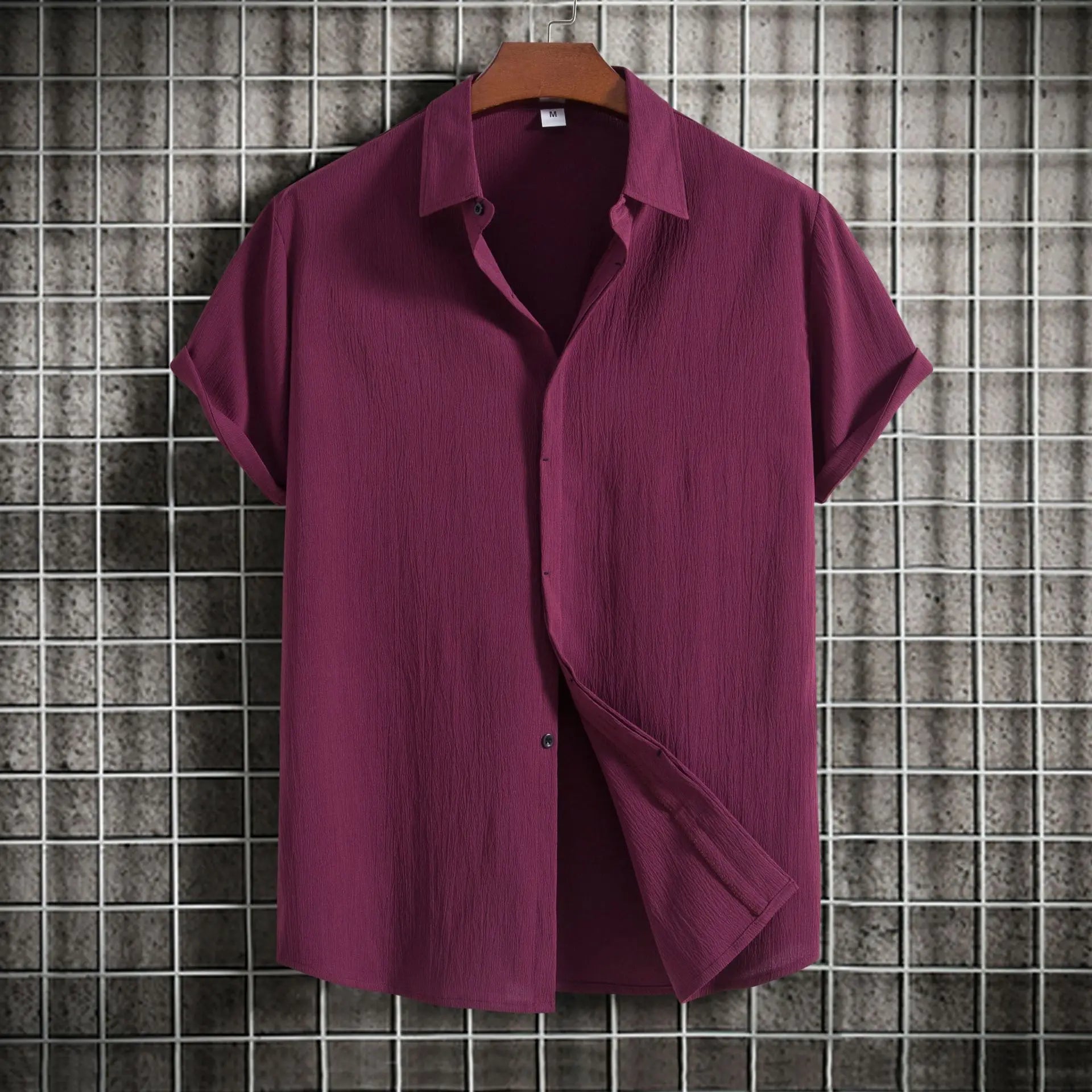 Camisa de manga curta em linho e algodão