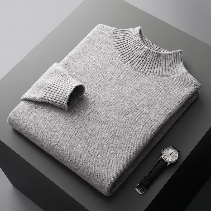 Elegante camisola de gola alta em lã merino
