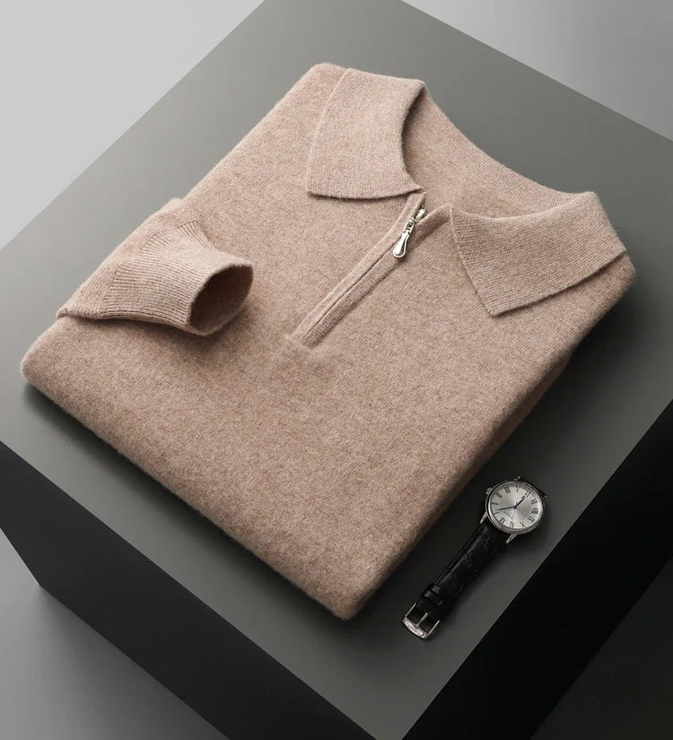 Elegante camisola polo em caxemira