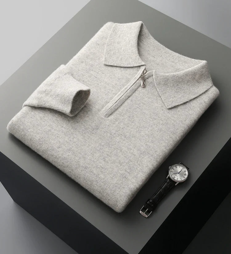 Elegante camisola polo em caxemira