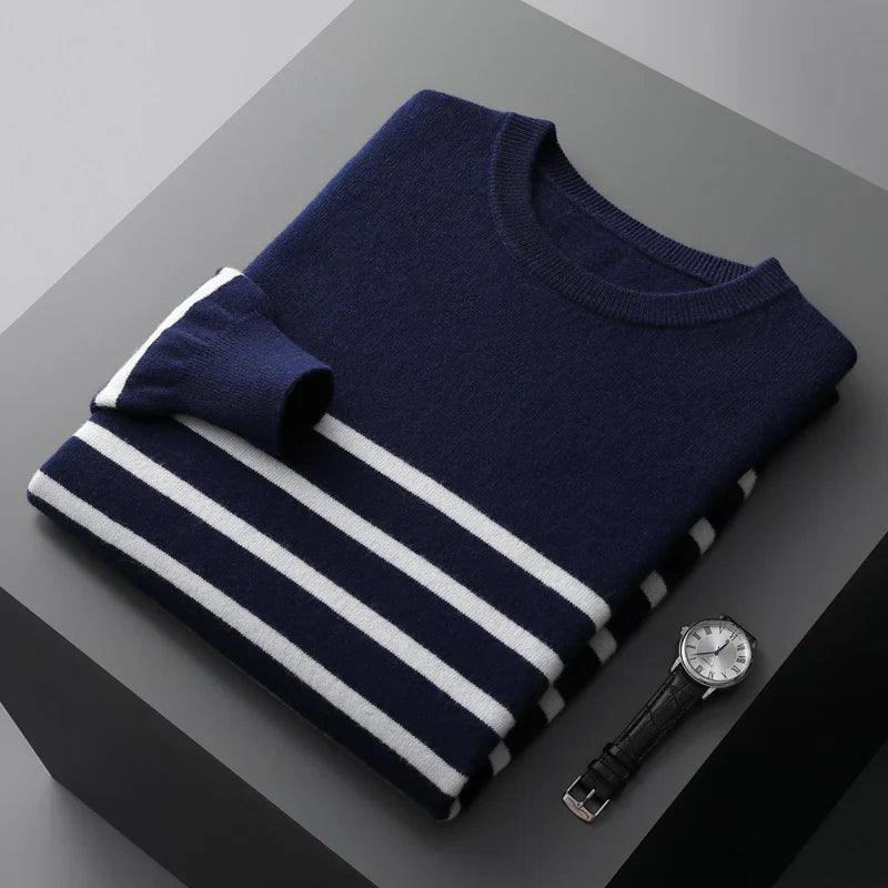 Elegante camisola de lã às riscas