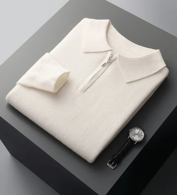 Elegante camisola polo em caxemira