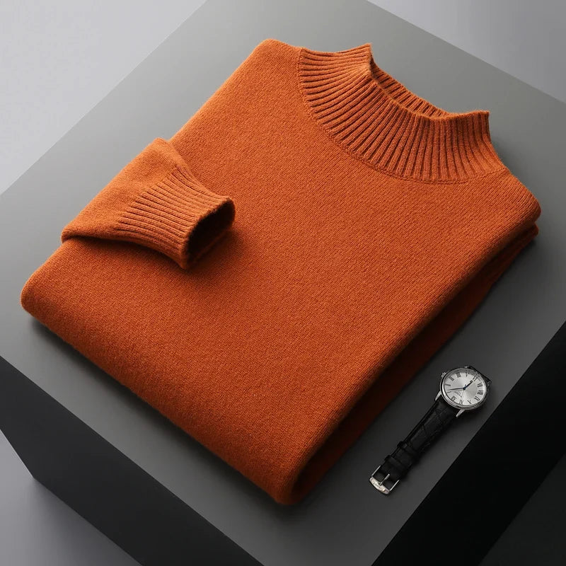 Elegante camisola de gola alta em lã merino