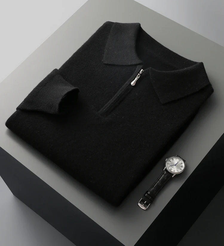 Elegante camisola polo em caxemira