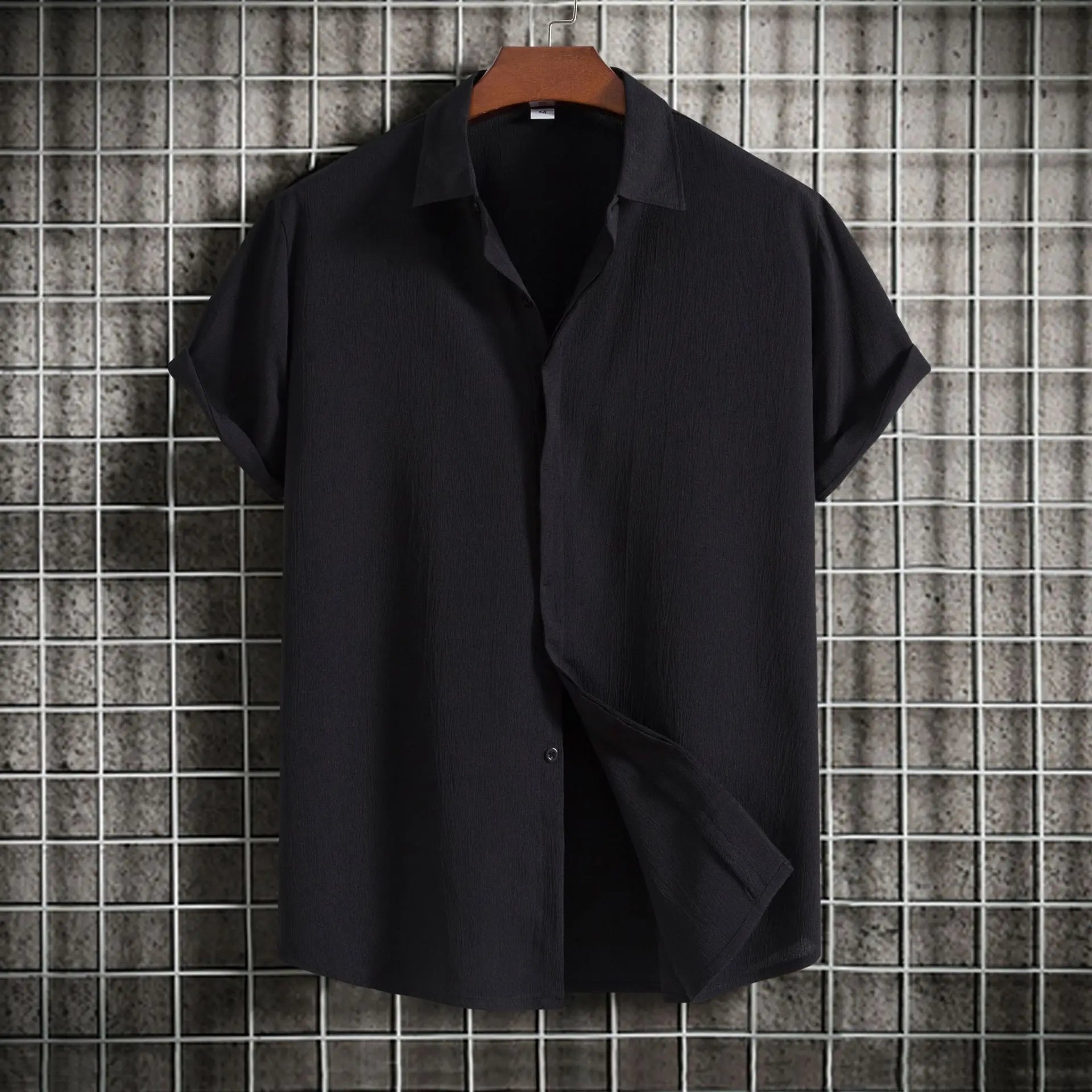 Camisa de manga curta em linho e algodão