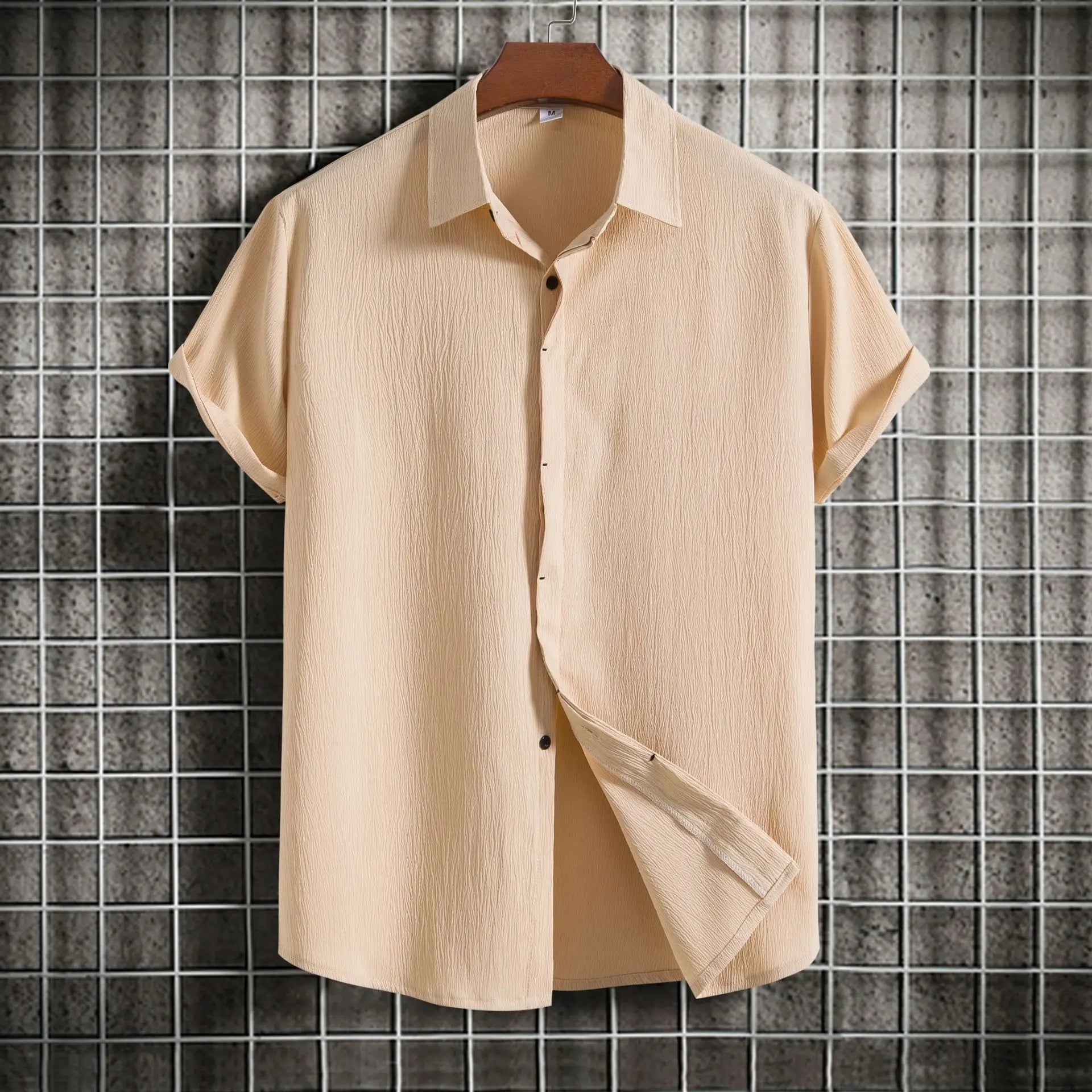 Camisa de manga curta em linho e algodão