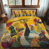Conjunto de Roupa de Cama Acolchoada de 3 Peças Galos do Amanhecer