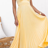 Aby |  Vestido longo amarelo plissado com decote em V