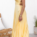 Aby |  Vestido longo amarelo plissado com decote em V