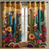 Cortinado Acolchoado Azul-Petróleo Florescer Cacto