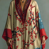 Zaki - Vestido Maxi com Impressão de Flor de Ameixa Vermelha Japonesa