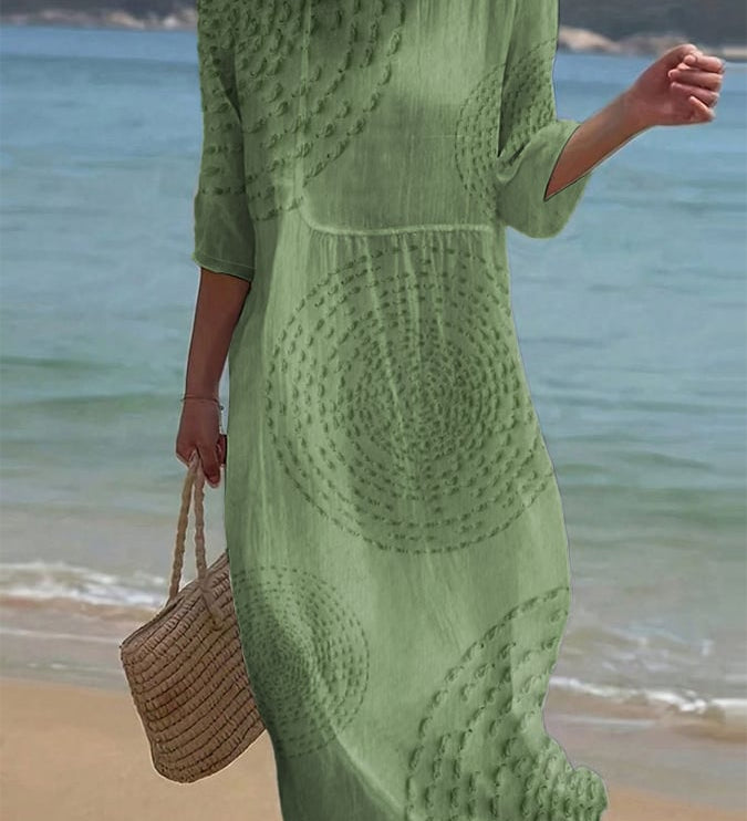 Carla - Vestido casual com gola redonda e mangas médias e estampa floral