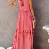 Sarah | Vestido longo com babados e alças finas