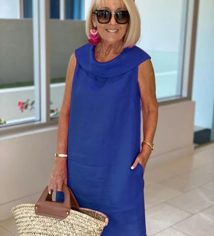 Perla – Vestido tubinho sem mangas com gola redonda