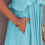 Sarah | Vestido longo com babados e alças finas