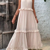 Sarah | Vestido longo com babados e alças finas