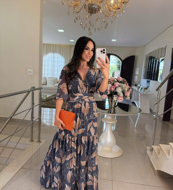 CLAUDIA | Vestido longo floral com caimento confortável para dias elegantes