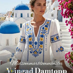 Dams retro artistisk svensk midsommarblommig topp med V-ringning