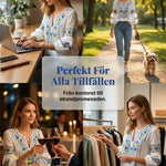 Dams retro artistisk svensk midsommarblommig topp med V-ringning