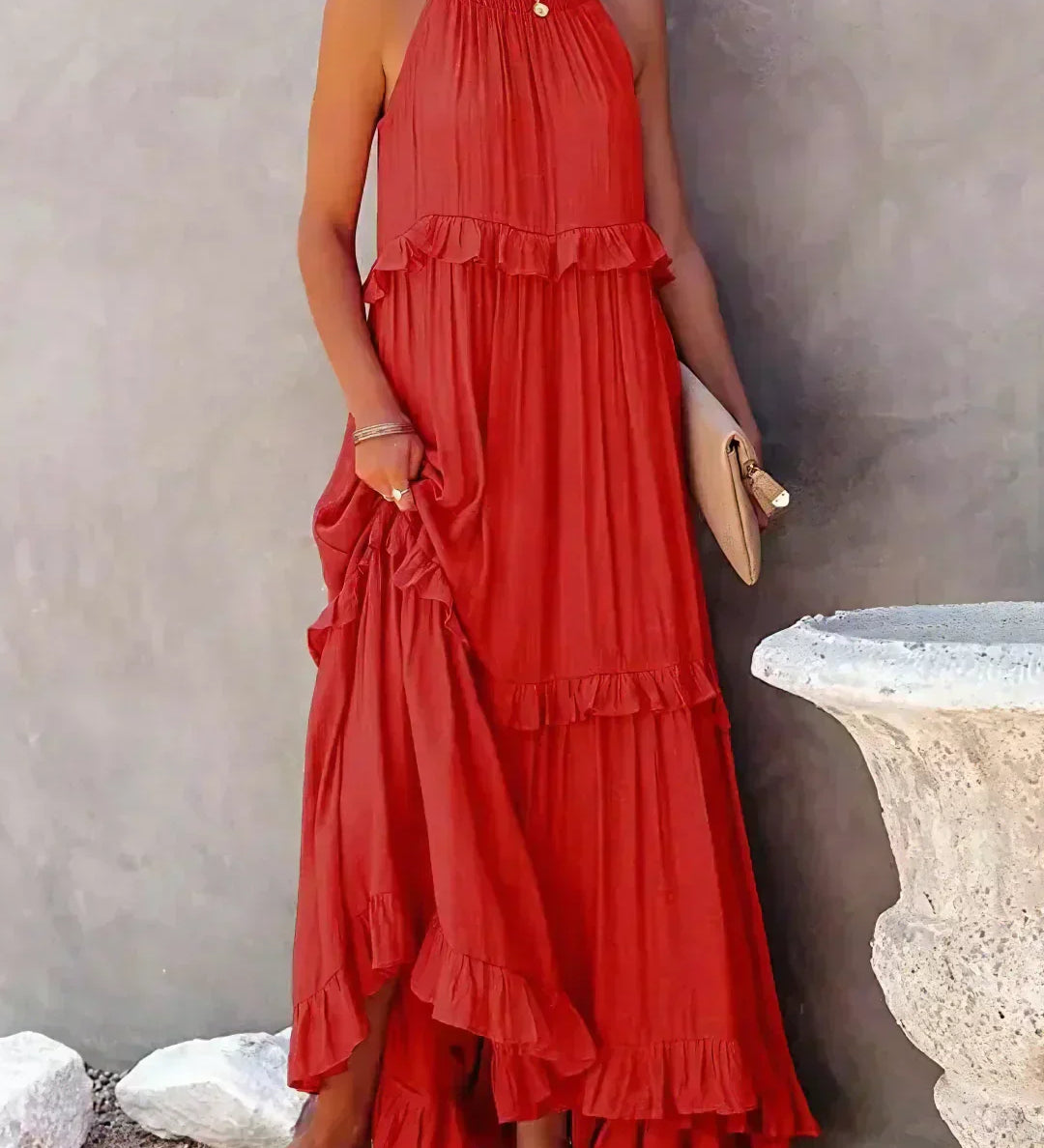 Sarah | Vestido longo com babados e alças finas