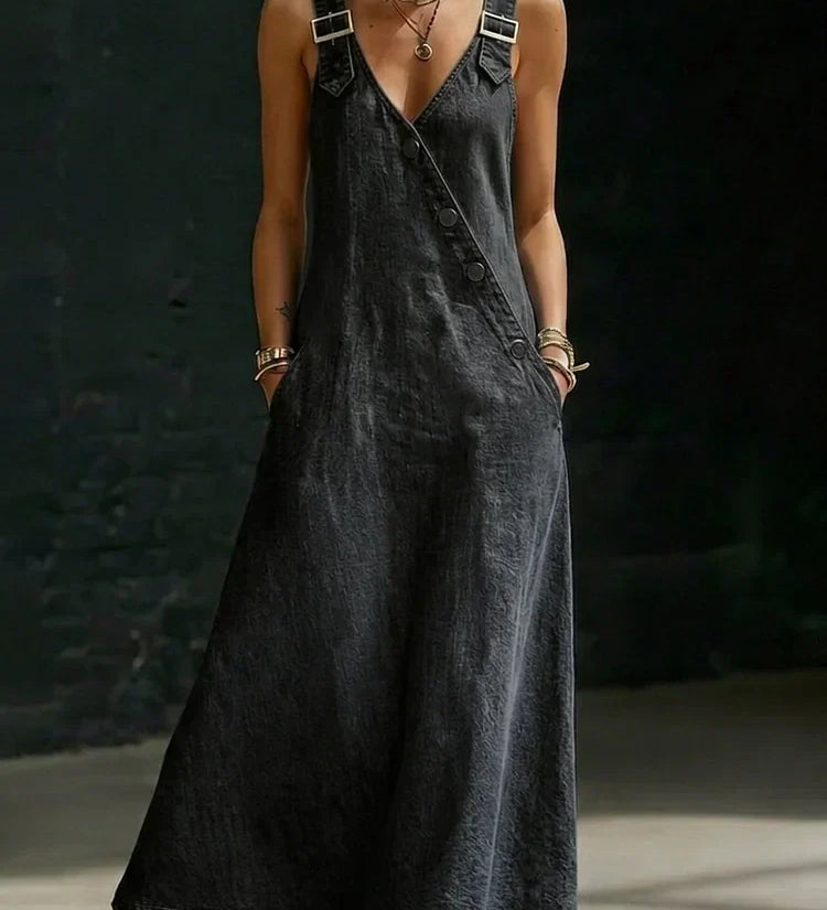 Moda Lusitana - Vestido comprido de ganga com botões