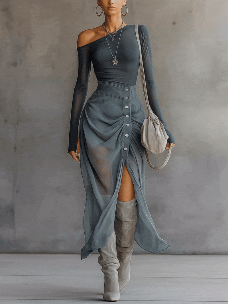 Moda Lusitana - Vestido Maxi de Manga Longa