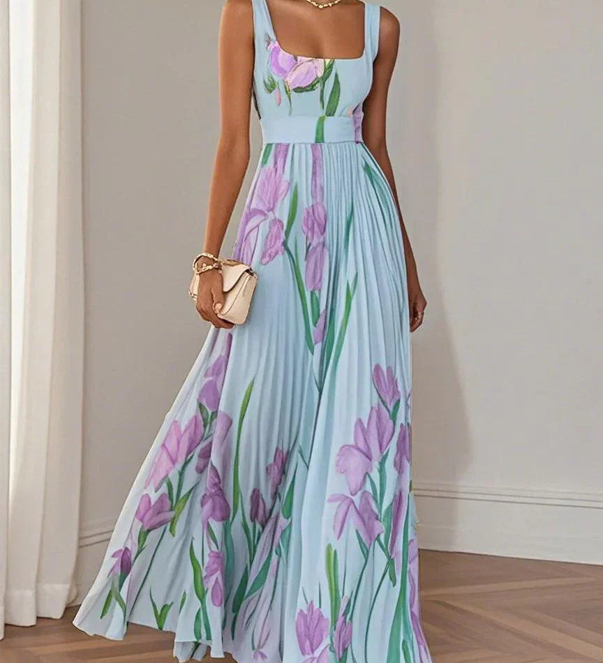 Nina - Vestido longo plissado floral