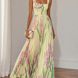 Nina - Vestido longo plissado floral