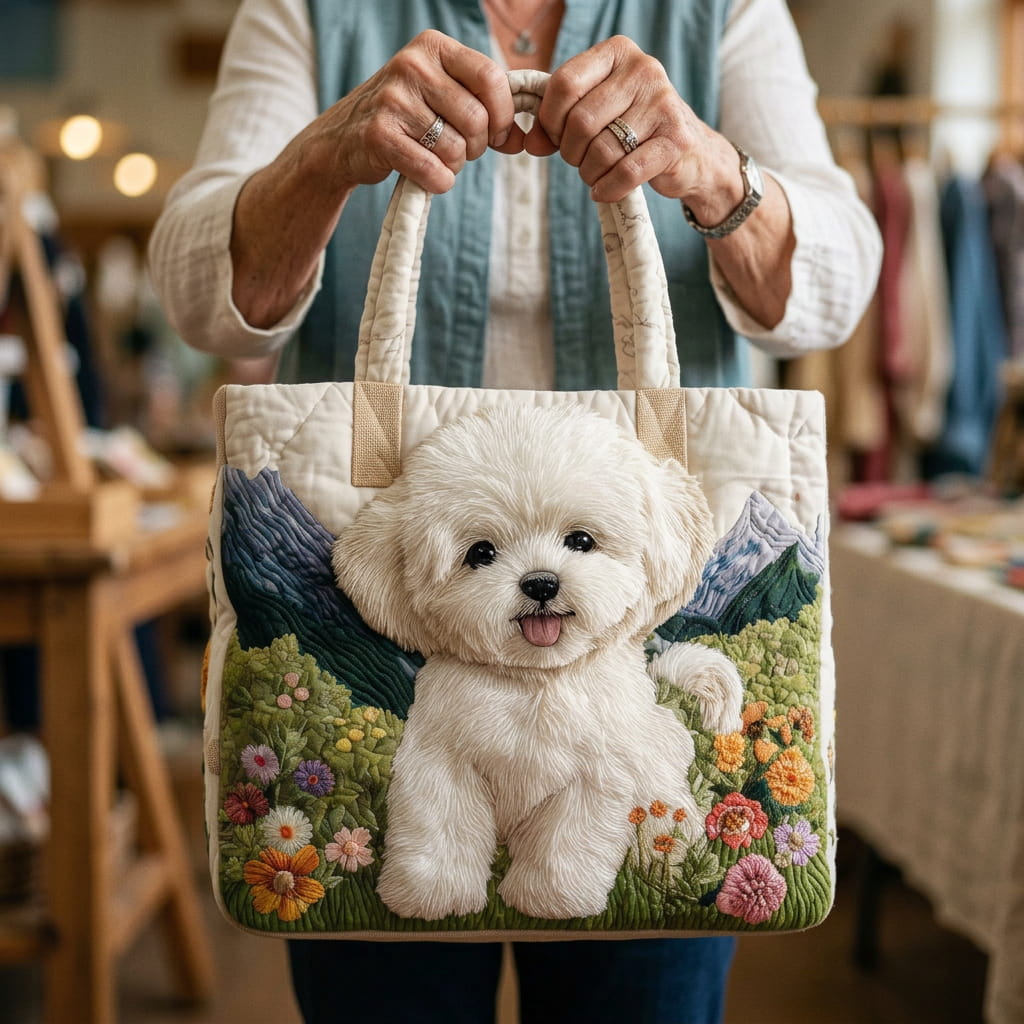 Moda Lusitana - Saco Tote Acolchoado com Design Canino