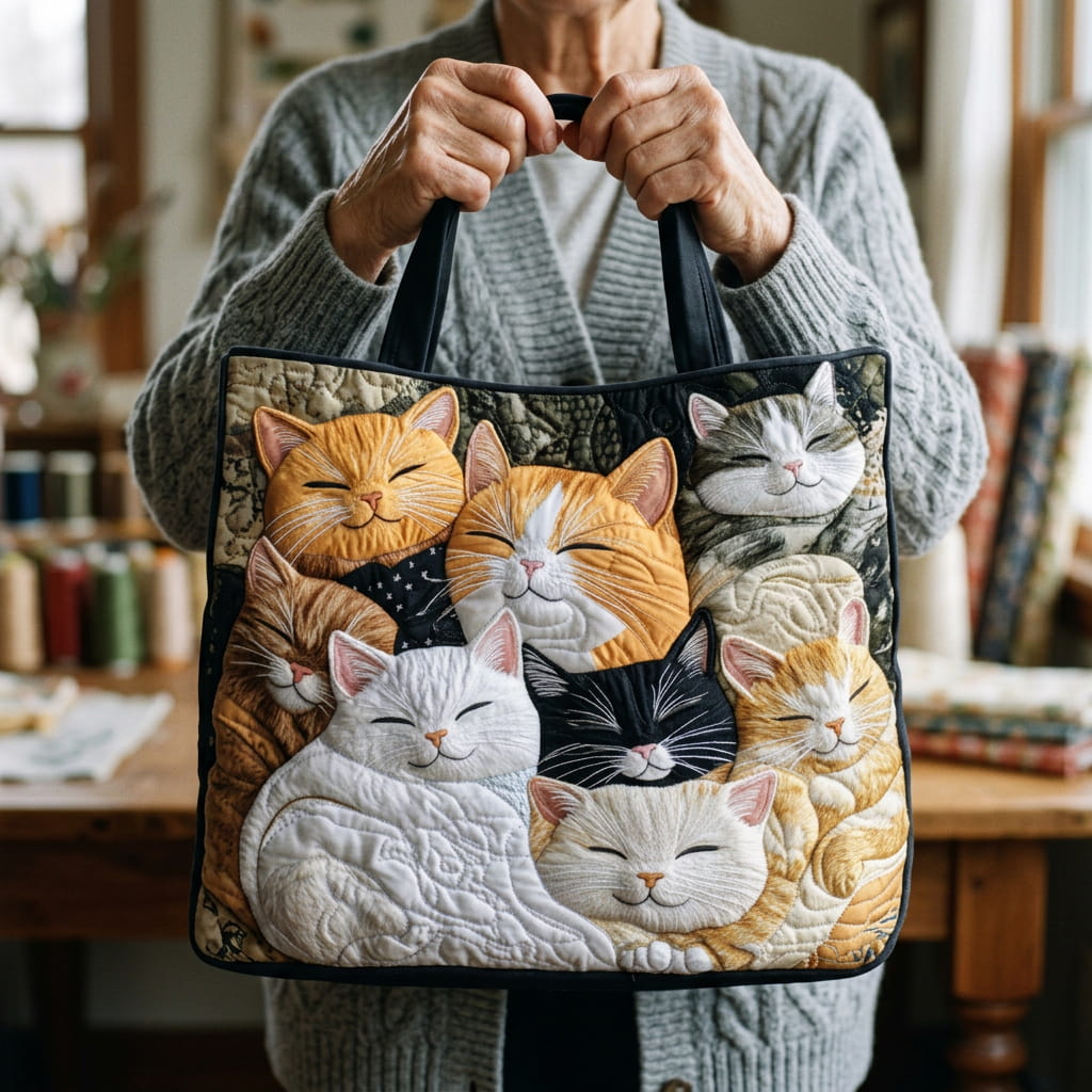 Moda Lusitana - Saco Tote Acolchoado com Gatos