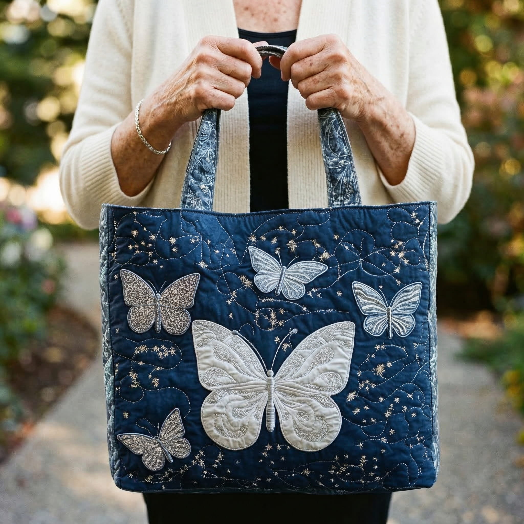Moda Lusitana - Saco Tote Acolchoado com Borboletas