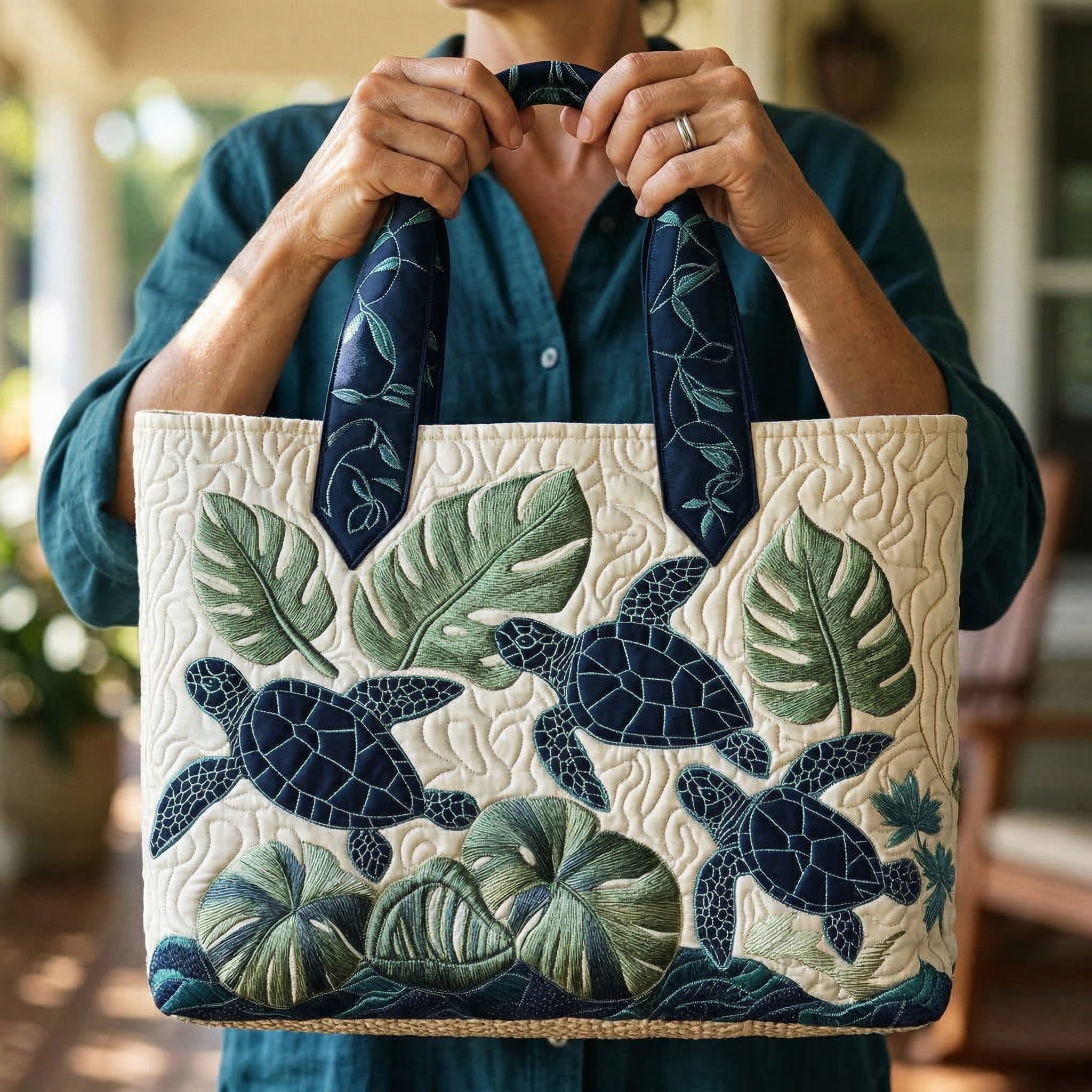 Moda Lusitana - Saco Tote Acolchoado com Tartarugas